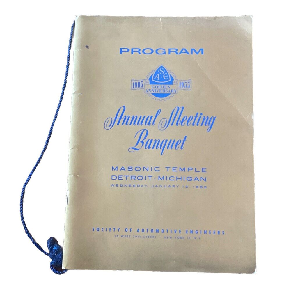 Society of Automotive Engineers SAE 1955 Banquet Masonic Temple Detroit Program